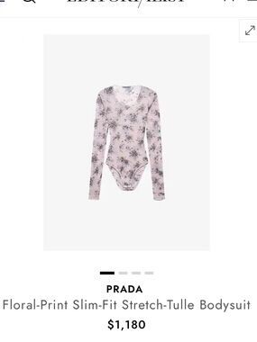 NWT Prada Pink Floral Long-Sleeve Stretch Tulle Bodysuit size 38